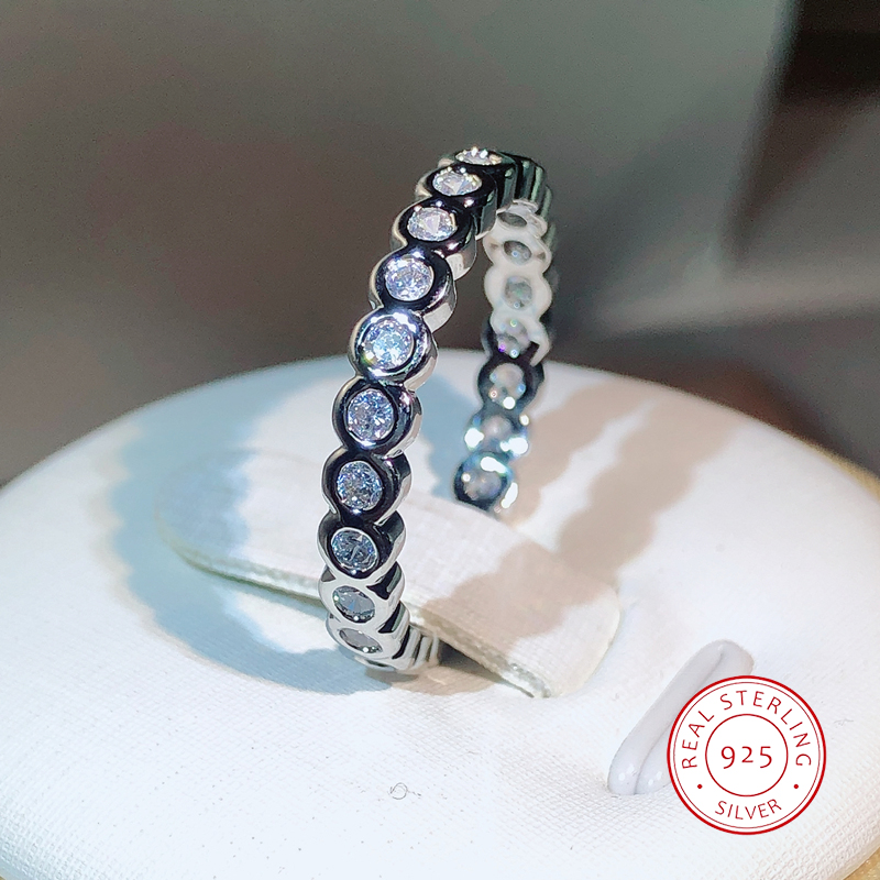Anello in argento sterling 925 con fila singola pavimenta AAAAA cz Anello di promessa dell'eternità Anelli di fidanzamento per le donne Moda festa nuziale