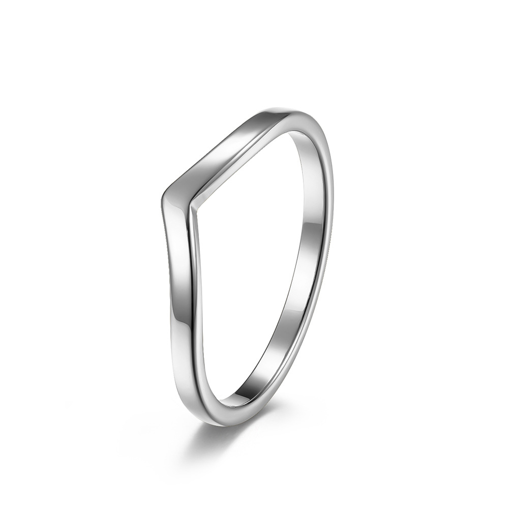 Anillo apilable en forma de V fino de 2 mm, banda pulida lisa de acero inoxidable para mujeres y niñas, talla 5-10