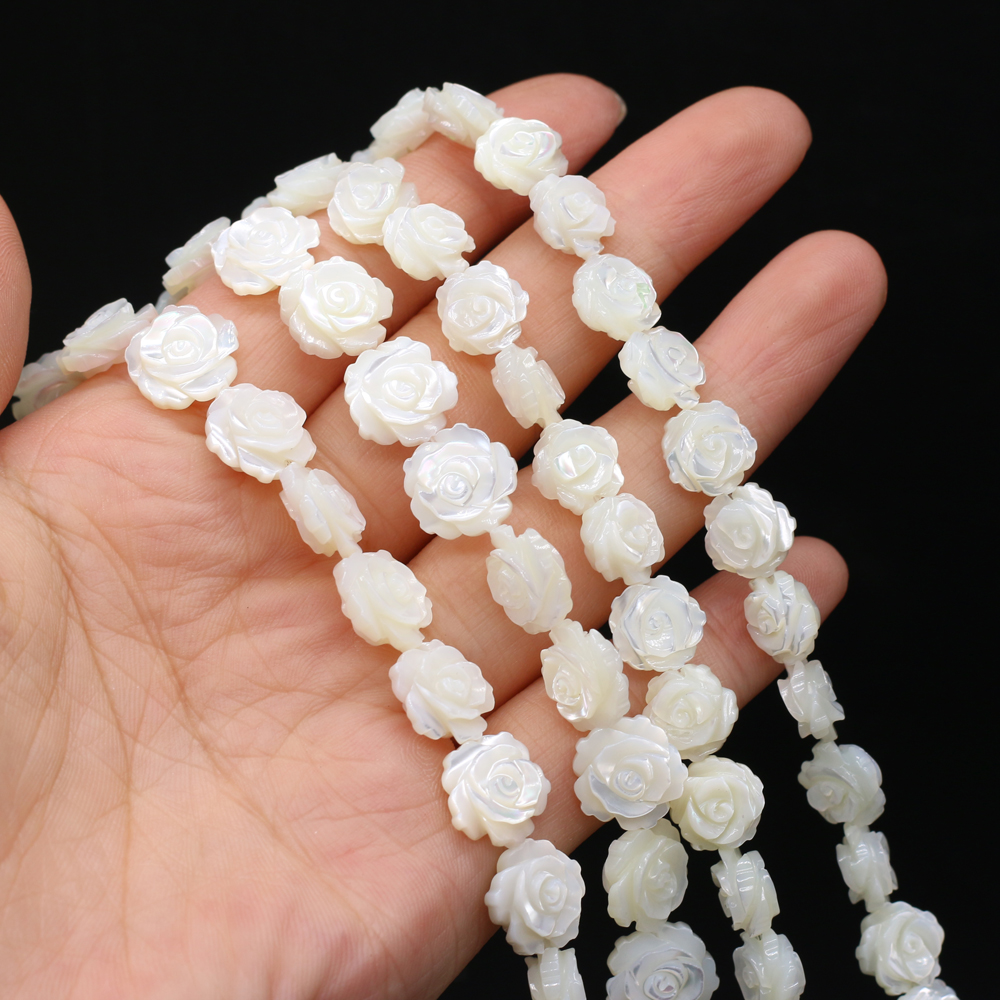 5 pçs/lote flor rosa natural branco pérola concha contas esculpidas artesanal concha do mar contas soltas para fazer jóias diy anel pulseira
