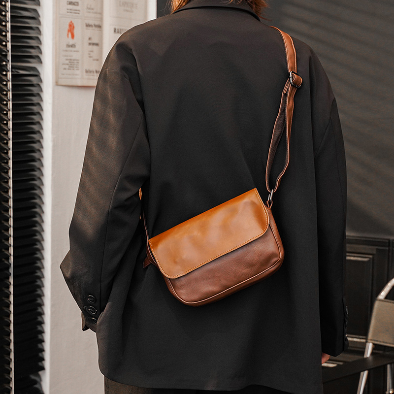 Retro Túi Nam Đeo Chéo Túi Thời Trang Đường Phố Mềm Da Túi Xách Đeo Vai Nam Túi Nắp Bật Nhỏ Túi Xách Tay