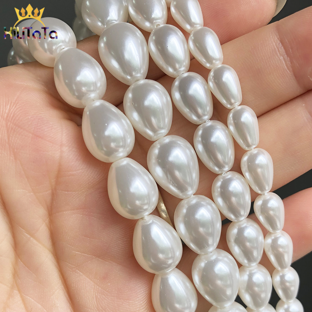 Cuentas de gota de agua naturales, perlas de concha blanca, cuentas espaciadoras sueltas para hacer joyería DIY, accesorios de pulsera de 15 ''6*9 8*11 10*13mm