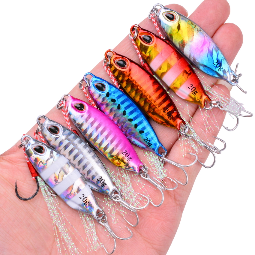 7 stücke Metall Salzwasser Jigging Fischerei Locken Löffel Jigs Lockt Harten Köder 10g/15g/20g/30g/40g Laser Körper Sinking Köder Angelgerät