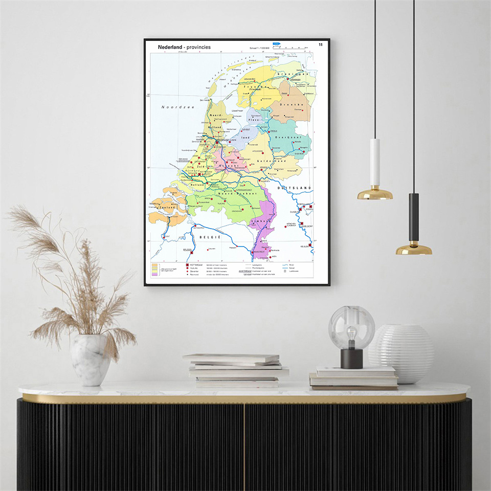 42*59Cm Trong Tiếng Hà Lan Hà Lan Tỉnh Bản Đồ Kích Thước Nhỏ Trang Treo Tường Tranh Canvas Đồ Dùng Học Tập Phòng Khách trang Trí Nhà