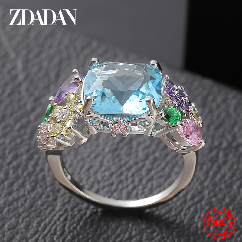 ZDADAN – bague carrée en argent Sterling 925 avec pierres précieuses pour femmes, bijoux de mariage, cadeau Glamour à la mode