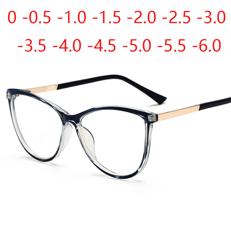 Blue Light Blocking Cat Eyeสายตาสั้นแว่นตาฤดูใบไม้ผลิบานพับUnisexรูปไข่แว่นตาตามใบสั่งแพทย์ 0 -0.5 -1.0 -2.0 ถึง -6.0