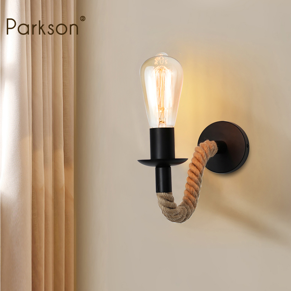 Lâmpada de parede de madeira do vintage retro corda de cânhamo arandela lâmpada e27 220v 110v interior luz de parede escada corredor iluminação ao ar livre interior