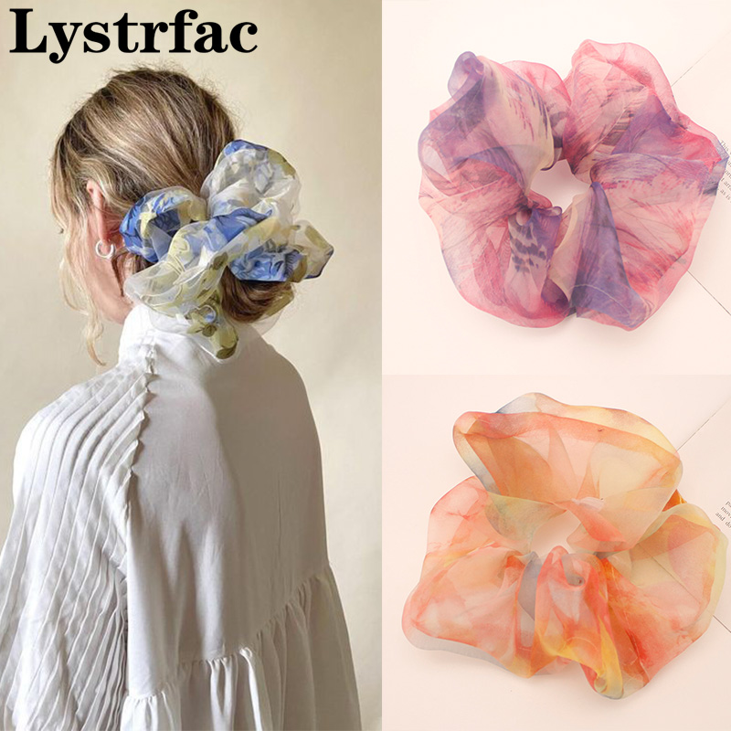 Lystrfac, nuevo Scrunchie con estampado de Organza de gran tamaño para mujeres y niñas, bandas elásticas para el cabello, lazo para el cabello, coleta, accesorios para el cabello
