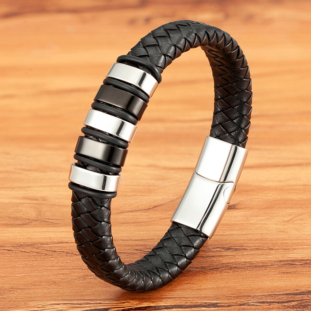 Xqni combinação pequenos acessórios multicoloridos costura pulseira de couro masculino de aço inoxidável joias de luxo grande venda