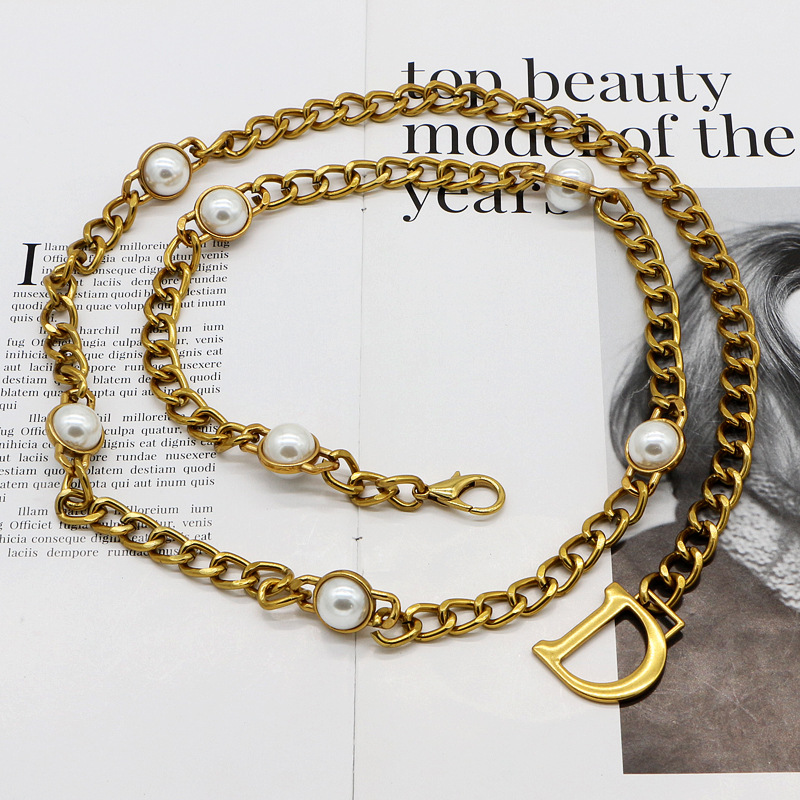 หรูหรายาวสีบรอนซ์เอวกว้าง Belly Chain ผู้หญิง Vintage Statement Metal Alloy เข็มขัดเอวผู้หญิงคุณภาพสูง Pearl Cinture