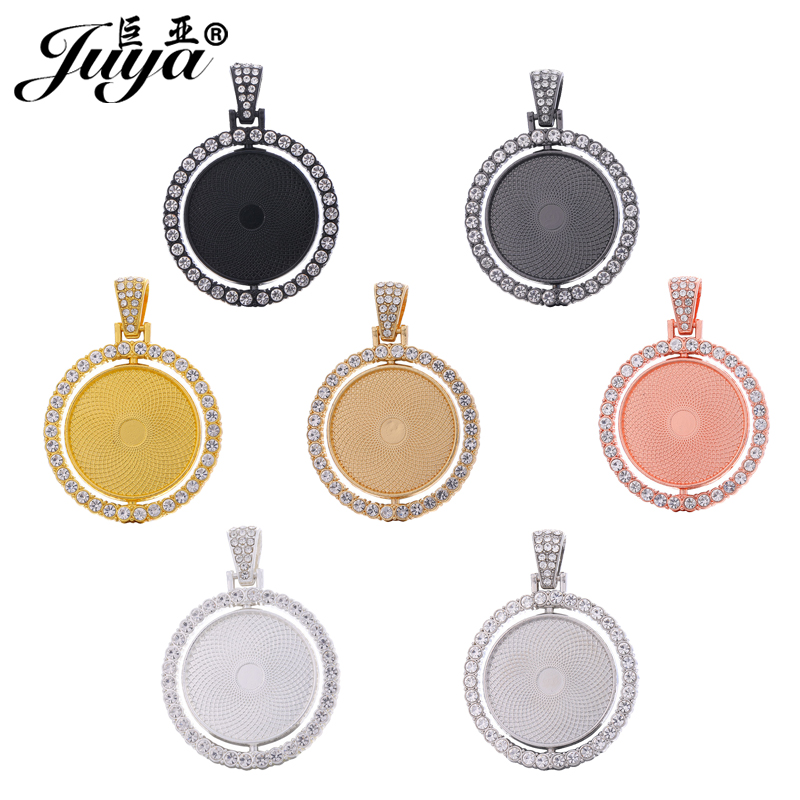 3PCS Drehbare Anhänger Cabochon Basen CZ Strass Lünette 25mm Blank Tray Für DIY Designs Halsketten Schmuck Machen Zubehör