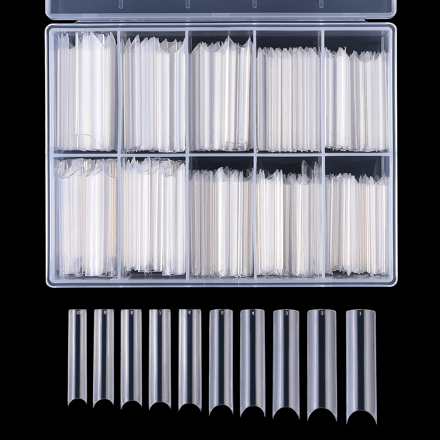 XXL lange gerade quadratische Formspitzen für künstliche Acrylnägel mit Box, extra lange XL-C-Kurvenspitzen, halbe Abdeckung, Nagelspitze, Maniküre-Werkzeug
