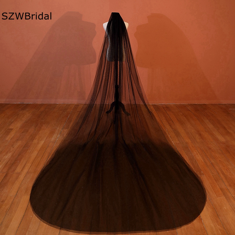 ใหม่มาถึง2ชั้น Soft Tulle ผ้าคลุมหน้าสีดำ Brides แต่งงานอุปกรณ์เสริมเจ้าสาว Voile Mariage เจ้าสาวเจ้าสาว Velo เจ้าสาว