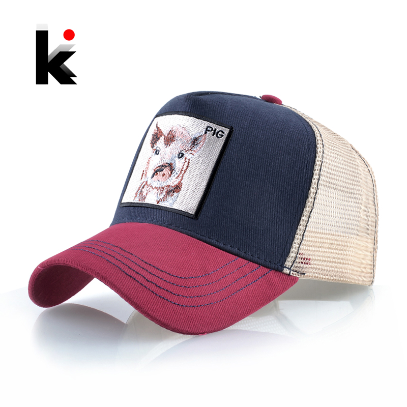 Unisex Snapback Baseball Cap com Pig Bordado Patch, Mesh Visor, Hip Hop Trucker, Bone Casquette, ao ar livre, homens e mulheres