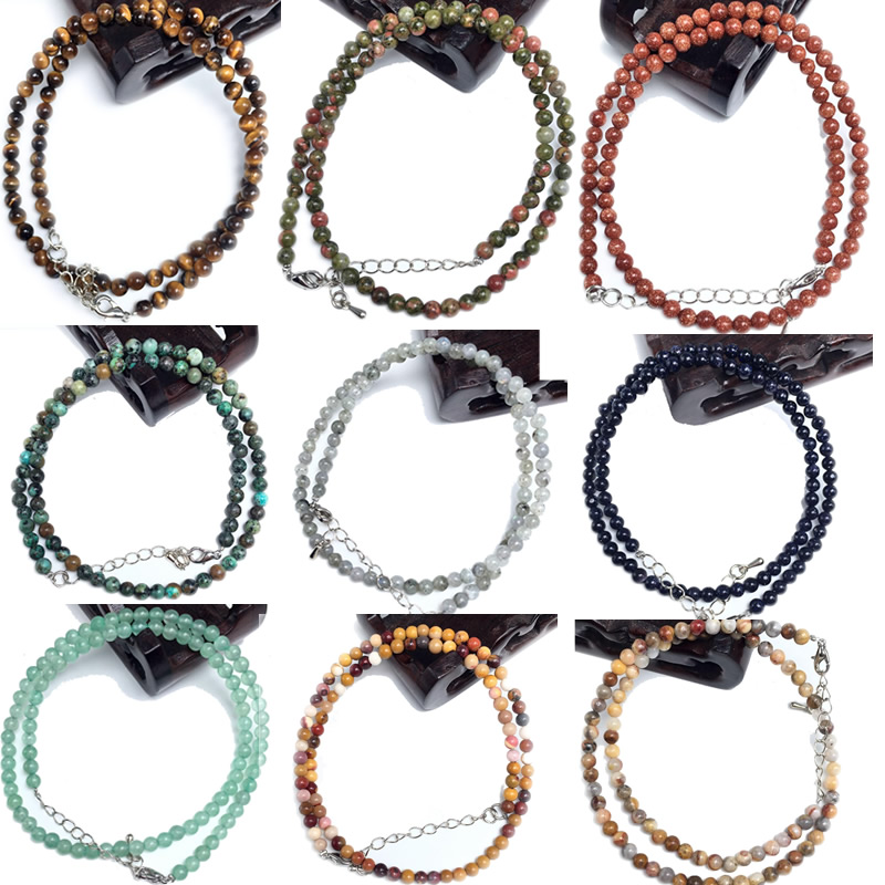 4mm olho de tigre labradorite sodalite índia ágata contas redondas colar granada para meninas moda pulseira e colar dupla finalidade