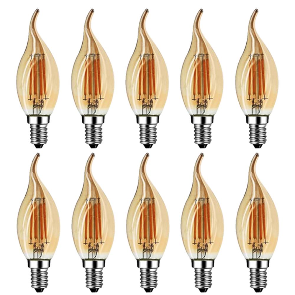 Grensk-Dimmable LED filamento vela lâmpada, forma de chama, ponta dobra, equivalente incandescente, C35, 4W, 2700K, E14, Candelabro Base, 25W