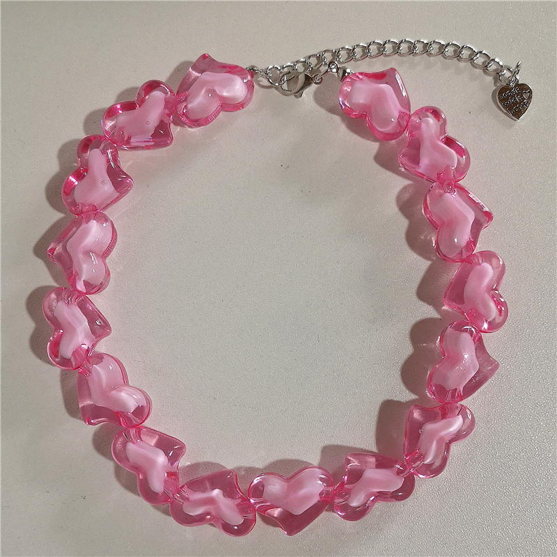 Kpop Y2k Goth Harajuku Acrilico Carino Cuore di Pesca Con Perline Collo Collana Girocollo Per Le Donne Fidanzata Halloween Anni '90 Grunge Gioielli