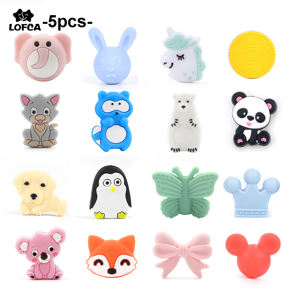 LOFCA 5 PC ซิลิโคนสัตว์ลูกปัด PANDA เกรดอาหาร DIY ของเล่น Koala Baby Teething ลูกปัด BPA ฟรี Pacifier CHAIN อุปกรณ์เสริม