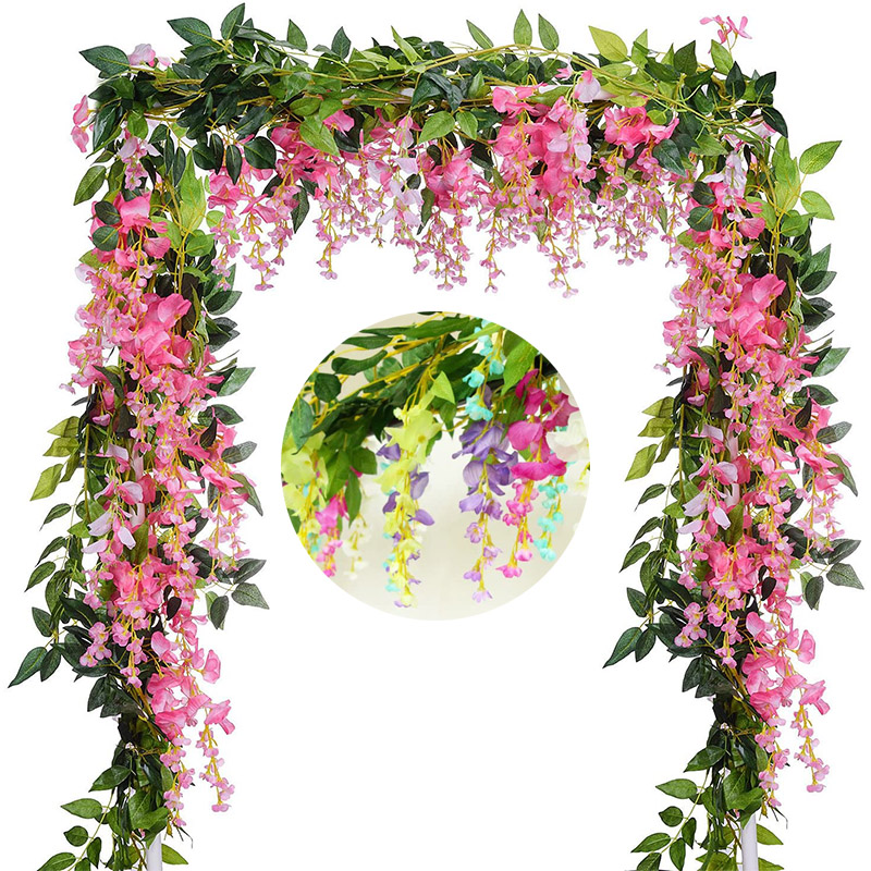 2M Glyzinien Künstliche Blumen Rebe Girlande Gefälschte Pflanzen Laub Rattan Schleppende Kunstblumen Efeu Wand Hochzeit Bogen Dekoration