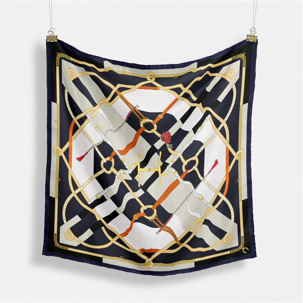 Twill Zijden Sjaal Vrouw Melt Keten Afdrukken Vierkante Sjaals Wraps Bandana Kleine Hijab Zijden Foulards Lady Tie Hoofdband Halsdoek
