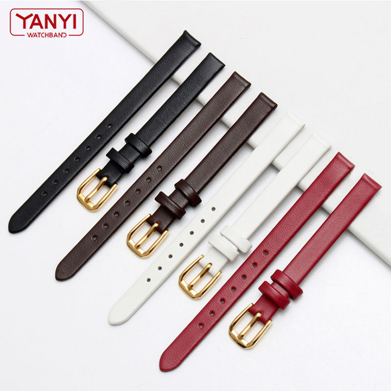 Correa de reloj de cuero genuino para mujer, correa de reloj de moda, mini correa de 6 mm, 8 mm, 10 mm, 12 mm, color rojo y blanco, correa pequeña