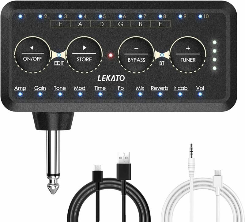 Lekato-sistema amplificador de auriculares para guitarra eléctrica, amplificador inalámbrico multiefectos, grabación de música, modo de derivación, efecto de distorsión