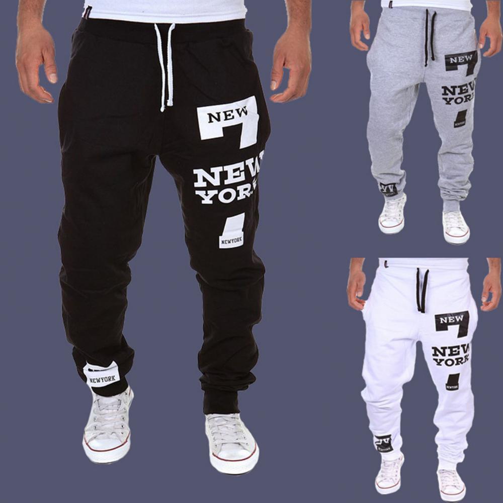 Pantalones de Otoño Invierno para hombre, pantalones informales para correr número 7, pantalones de chándal con cordón y letras estampadas, pantalones para correr, ropa de calle