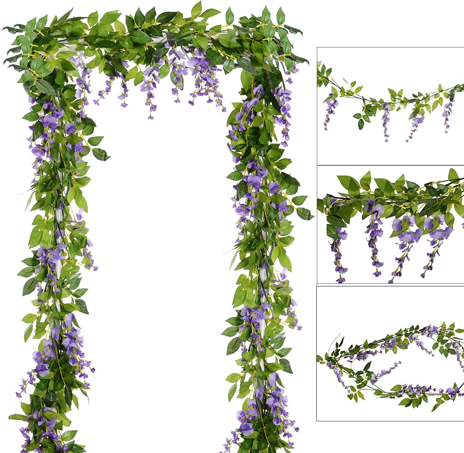 2M Bunga Buatan Sutra Wisteria Garland Vine Rotan Gantung Sutra Bunga untuk Rumah Taman Outdoor Arch Pernikahan Floral Dekorasi
