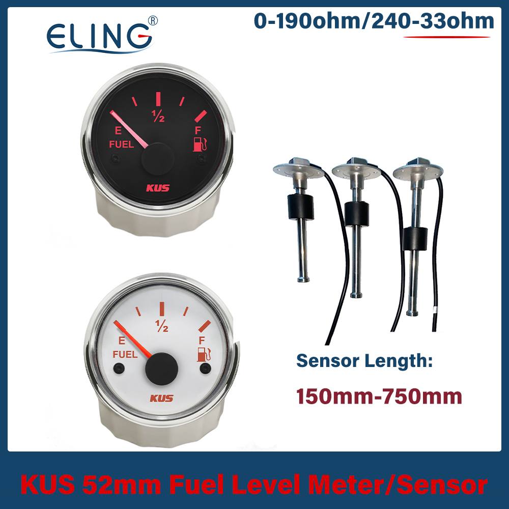 KUS-Jauge de niveau de carburant, lumière rouge et jaune, capteur de carburant, 52mm, 0-190ohm, 240-33ohm, 9-32V, 175mm, 200mm, 250mm, 300mm, 335mm