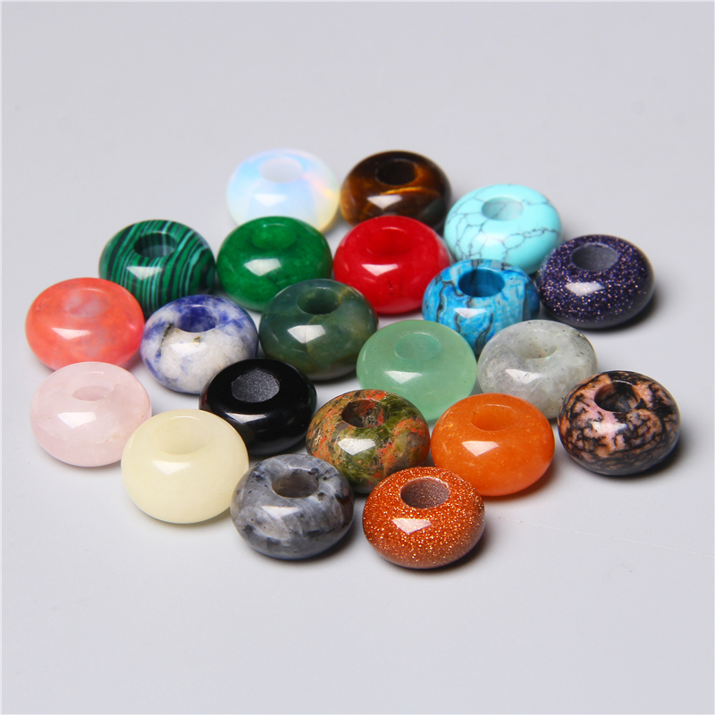 10 pcs/lot 8x14mm 5mm grande buraco natural rodada jades jaspe pedra de cristal contas espaçador pingente charme para fazer jóias acessórios