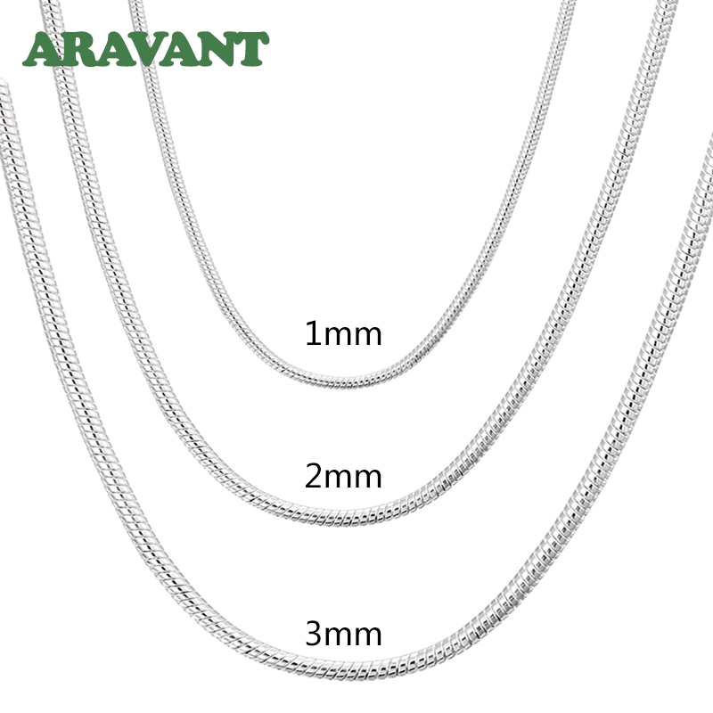 Aravant-collar de cadena de serpiente de plata 925, 1MM/2MM/3MM, colgante para hombres y mujeres, joyería de moda