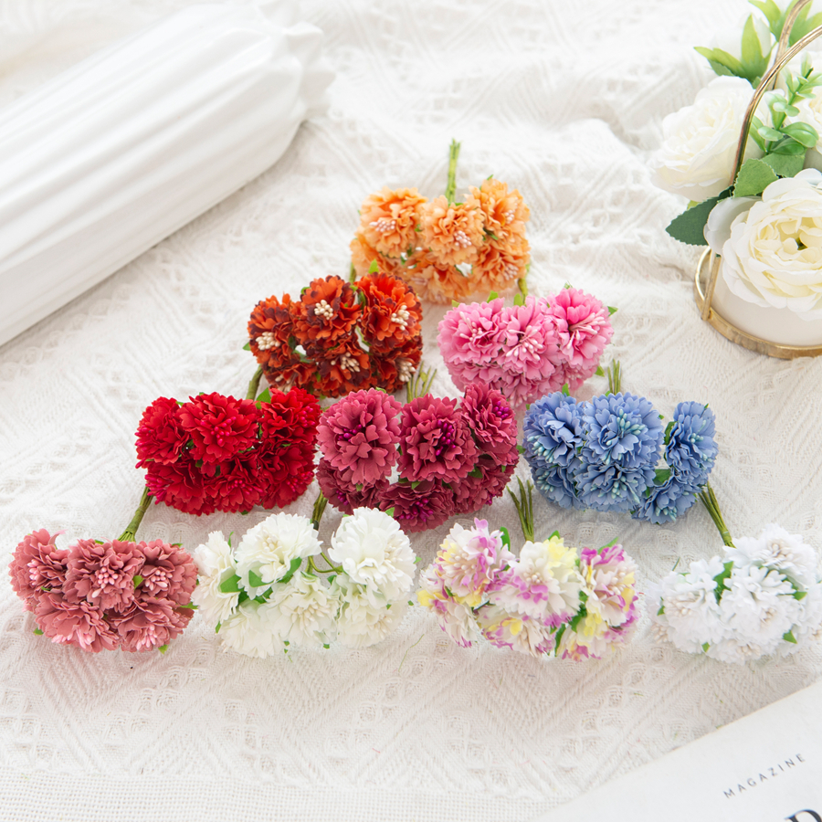 18 sztuk pręcik jedwabny goździk Scrapbooking ozdoby choinkowe dla domu wieńce ślubne Diy prezenty pudełko cukierków sztuczne kwiaty