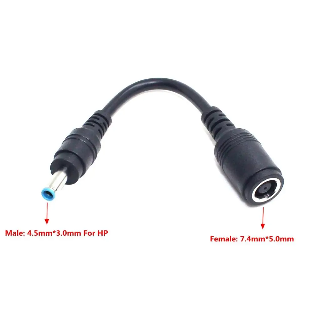 Adaptador de corriente DC 7,4x5,0mm hembra a Pin macho de 4,5x3,0mm, Cable de enchufe convertidor para cargador Hp Envy Touchsmart 15 17