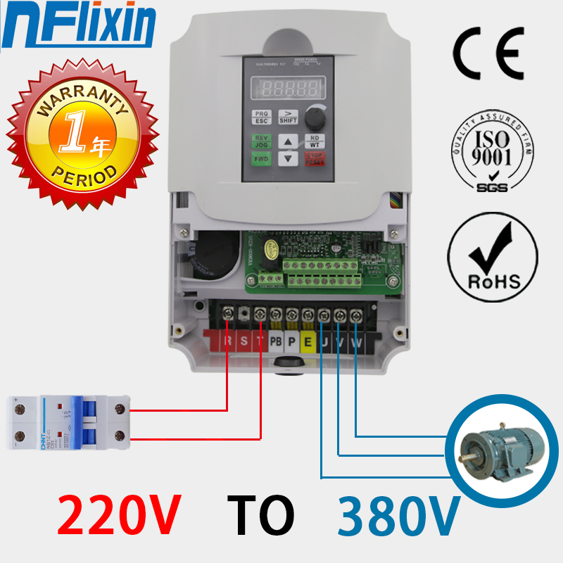 Convertisseur de fréquence VFD 2200W Monophasé 220V en entrée et Triphasé 380V en sortie 2200W 5A NFlixin 9100-1T3-00220G
