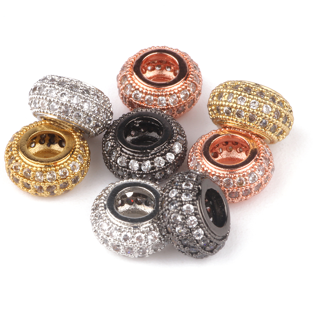 Grosir Putih & Hitam CZ Manik-manik Oval untuk Membuat Perhiasan DIY Manik-manik Tembaga Spacer Fit Gelang Perhiasan Aksesori 3 Pcs/lot