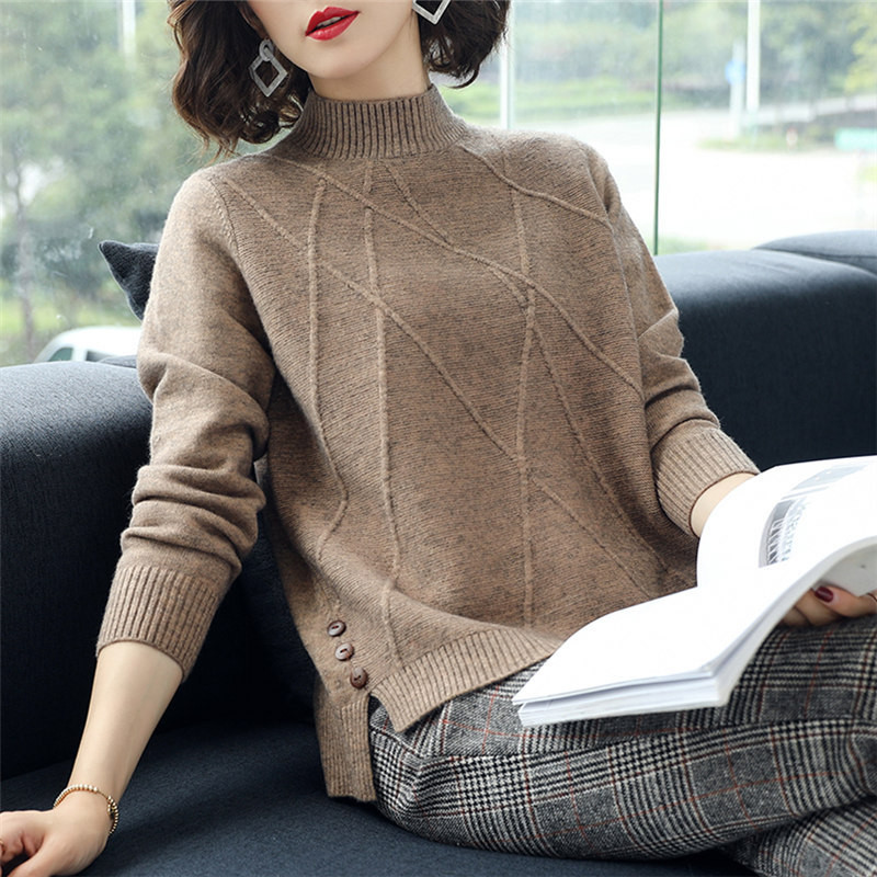 Autunno Inverno Magliette e camicette Per La Donna Maglioni A Maniche Lunghe Che Basa Mezza Dolcevita Pullover Abbigliamento Donna Primavera Pull Femme Camicia