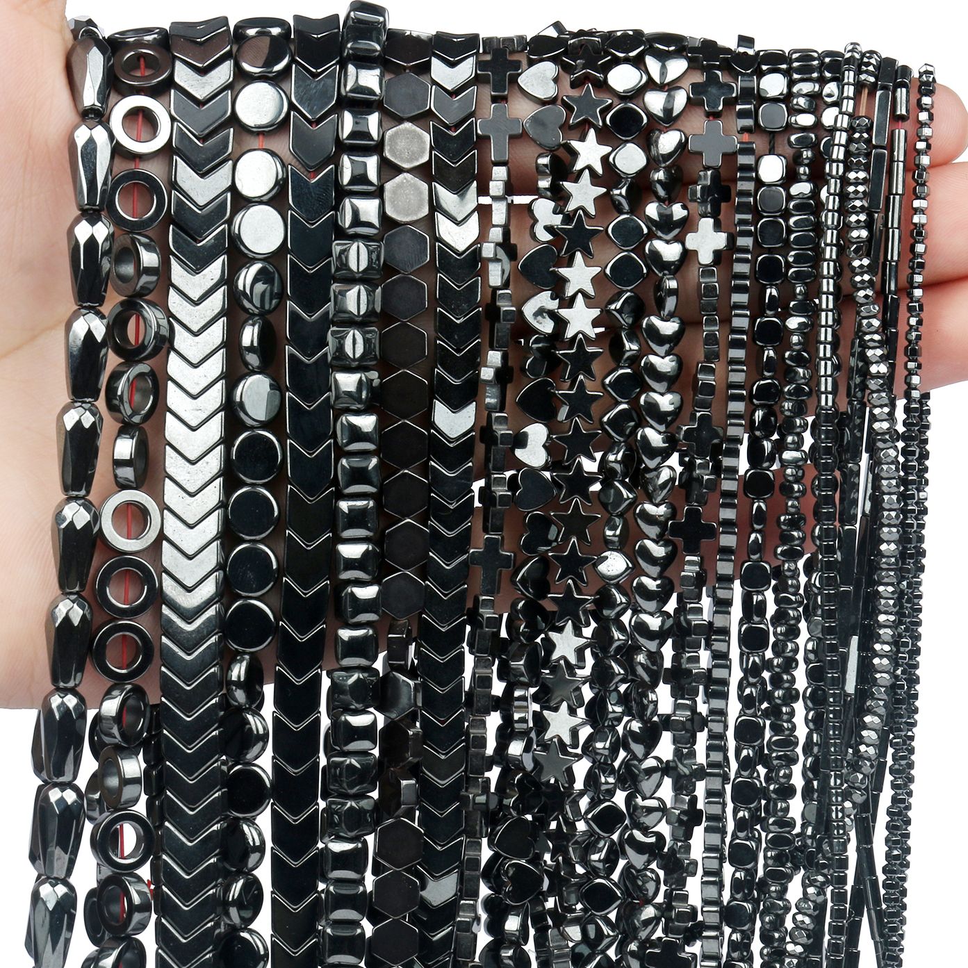 Cuentas redondas de hematita negra Natural, columna de corazón de estrella, forma Irregular para fabricación de joyería, accesorios para pulseras DIY de 15''