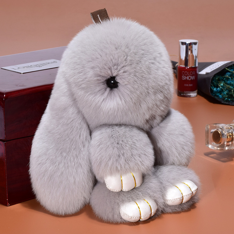 LLavero de conejo de peluche para mujer, pompón de piel, Ángel, conejo, liebre, muñeco de peluche, bolsa de juguete para niñas, colgante de llave de coche, 14cm