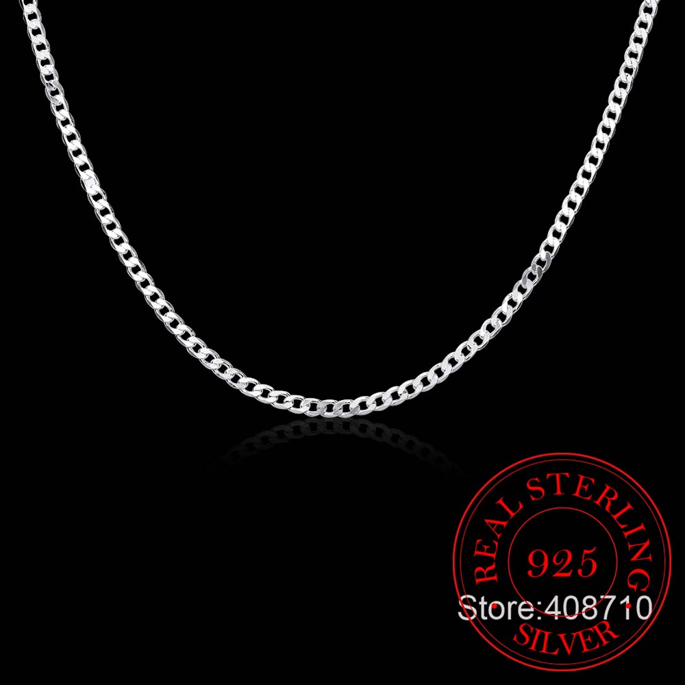 40cm-75cm 4mm 925 Sterling Silver Side Curb Chain Choker Naszyjnik Kobiety Biżuteria Dziewczyny Colar Collier Collares Mujer Kolye