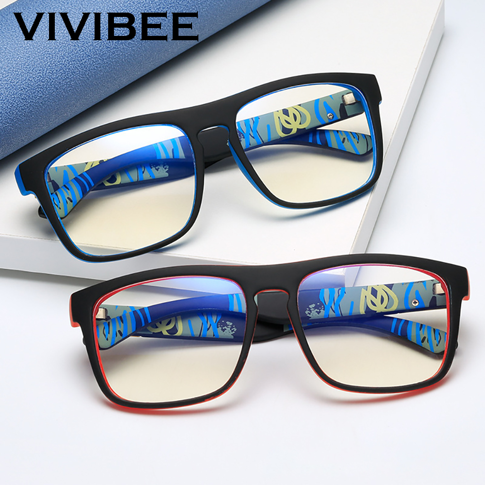 Óculos de Jogos VIVIBEE Matte Black Anti Luz Azul, Armação Quadrada Masculina, Tendência 2026, Bloqueio de Raios, Óculos Unissex para Escritório e Computador
