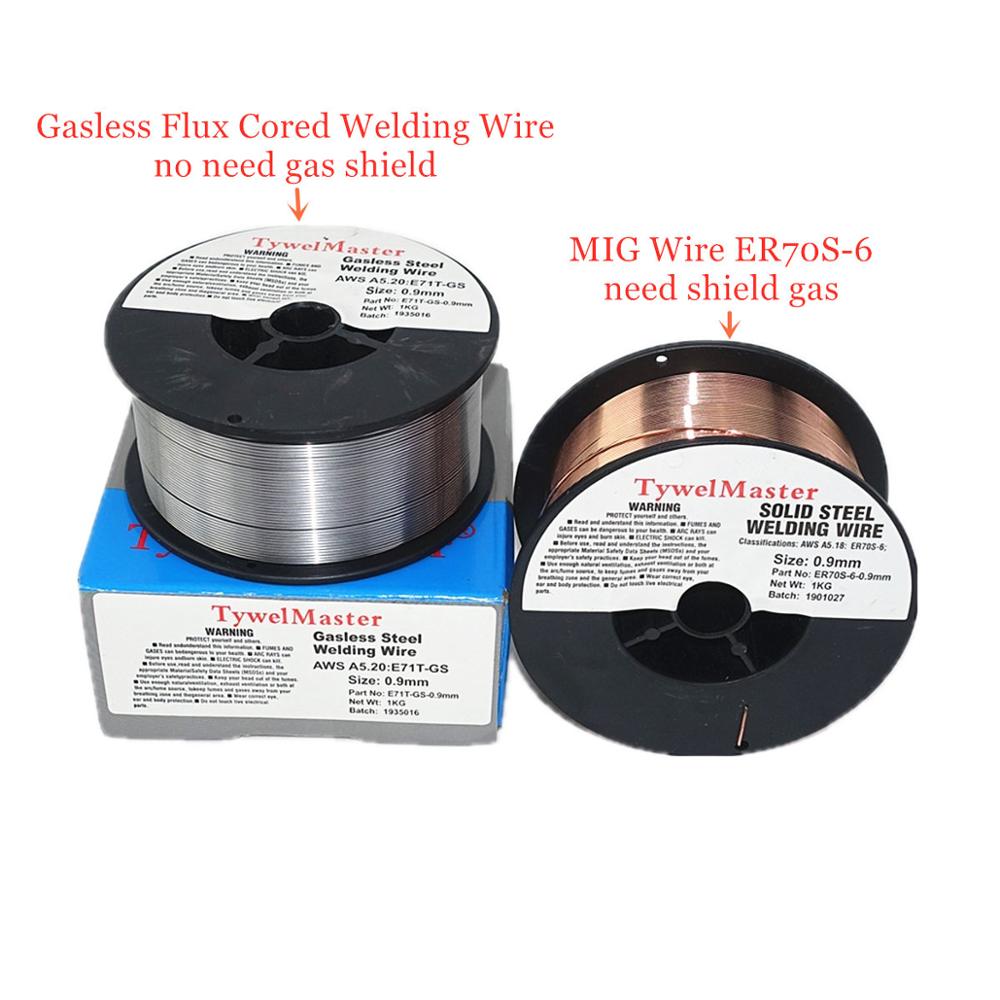 Fil de soudage MIG ER70S-6 fil fourré sans gaz E71T-GS 1kg 0.6/0.8/0.9mm bouclier de gaz ou pas de gaz en acier au carbone matériel de soudage