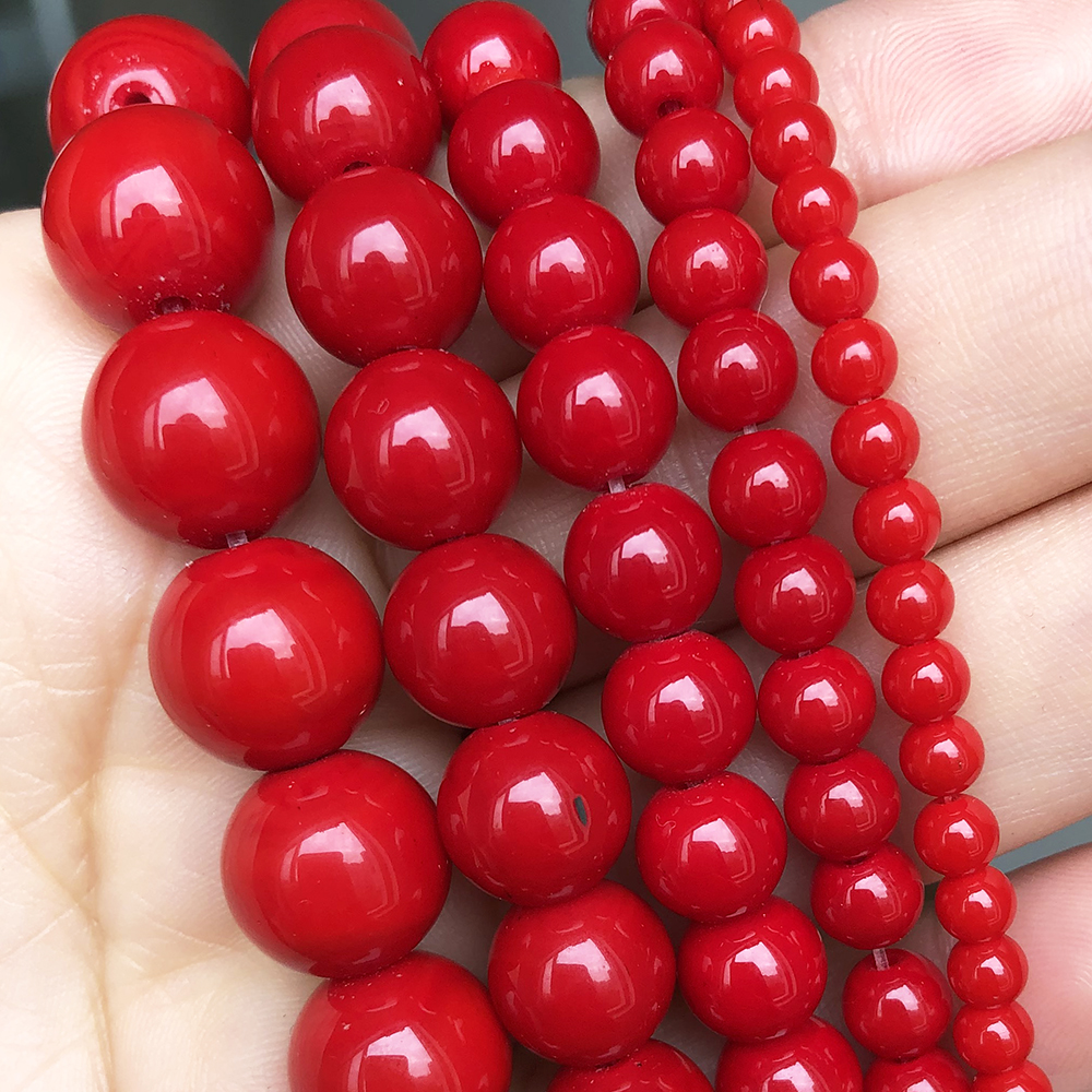 Meniru Red Coral Batu Manik-manik Bulat Longgar Spacer Beads untuk Perhiasan Membuat Diy Gelang Aksesoris 15''Strands 4 6 8 10 12Mm