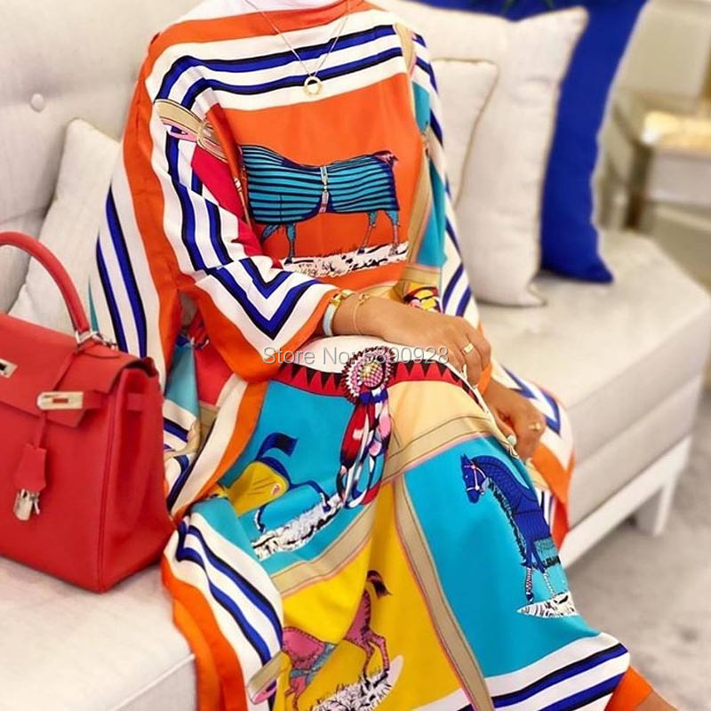 Caftán de seda con estampado Popular para mujer, traje de baño largo africano, bohemio, para playa, 2021