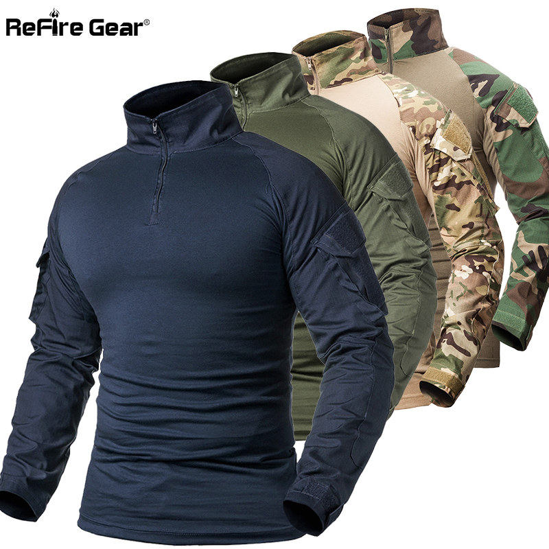 ReFire Gear Army Combat T-Shirt Herren Langarm Taktisches T-Shirt Solide Baumwolle Militärhemd Mann Marineblau Jagd Airsoft T-Shirts