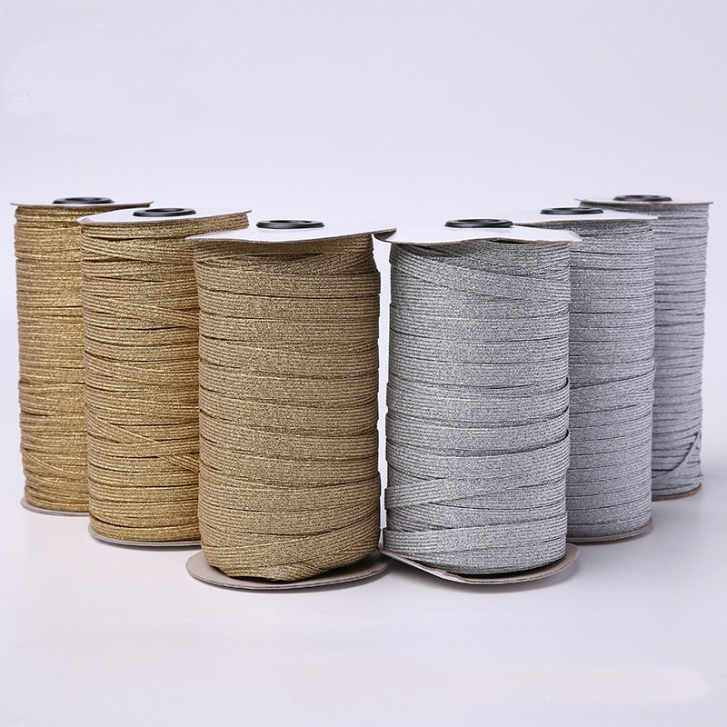 3mm 6mm 10mm 5 jardas/lote ouro prata costura fita elástica elastano banda guarnição tecido de costura diy acessórios de vestuário