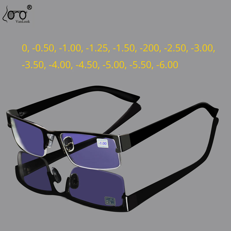VANLOOK Occhiali per miopia Occhiali da uomo con mezza montatura in metallo-0.50-1.00-1.25-1.50-2.00--2.50-3.00-3.50-4.00-4.50-5.00-5.50-6.00