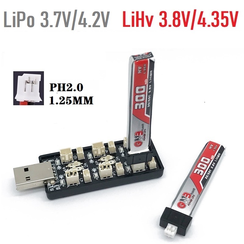 6-kanałowa ładowarka USB 1S LiPo/LiHv 3.7V/4.2V 3.8V/4.35V, płytka adaptera ładowarki 5V 2A USB do ładowania baterii do dronów RC, zabawek i modeli.