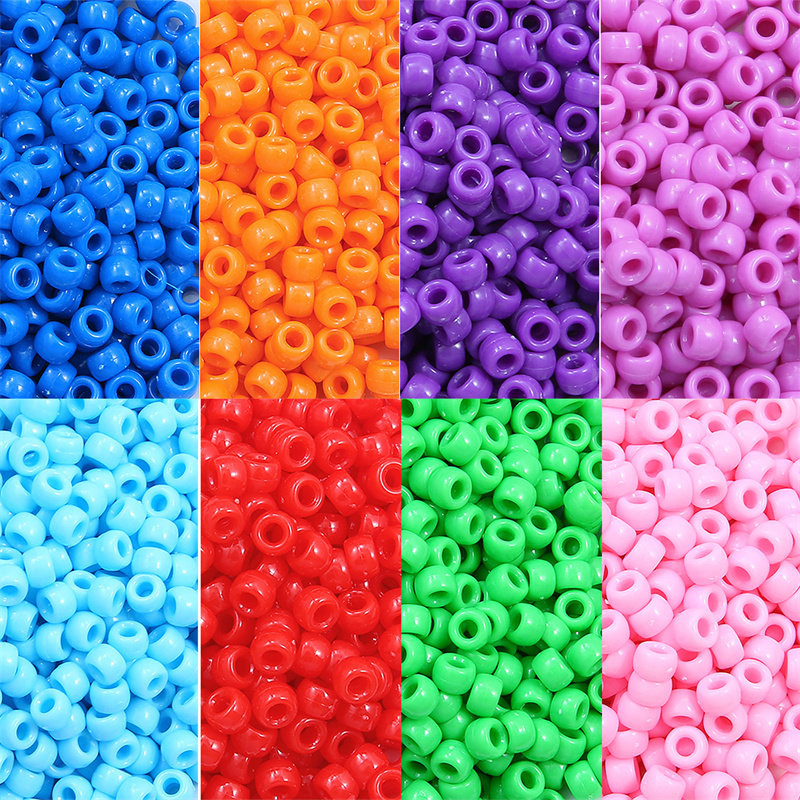 100 шт. пластиковых акриловых бусин с большим отверстием 6x9 мм, однотонные, для детского творчества, изготовления браслетов, ожерелий, поделок и украшений