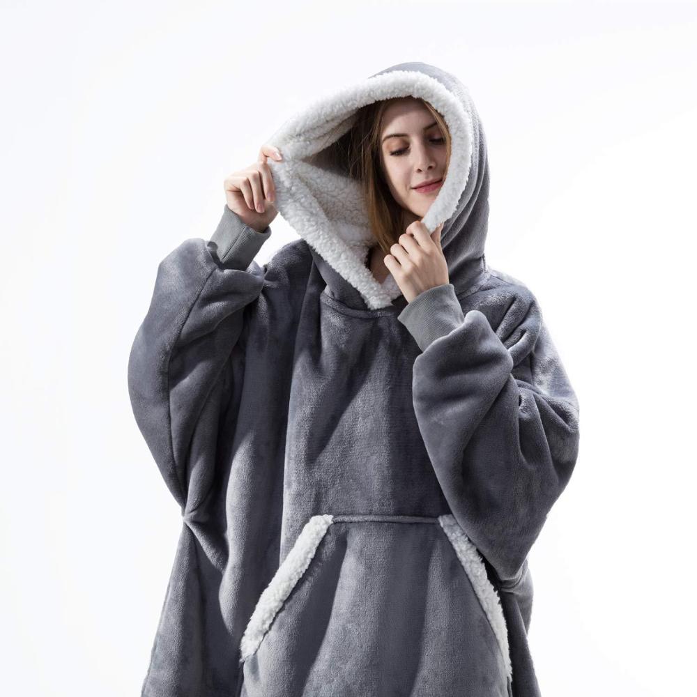 Ponadgabarytowa bluza z kapturem koc z rękawami bluza w kratę zimowa polarowa bluza z kapturem damska kieszeń damska bluza z kapturem Oversize Femme
