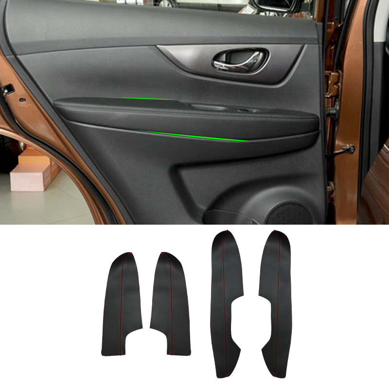 Kulit lembut Pintu Penutup Sandaran Tangan Untuk Nissan X-Trail Rogue 2014 2015 2016 2017 2018 Mobil 4pcs Pintu sandaran tangan Panel Penutup Kulit Trim
