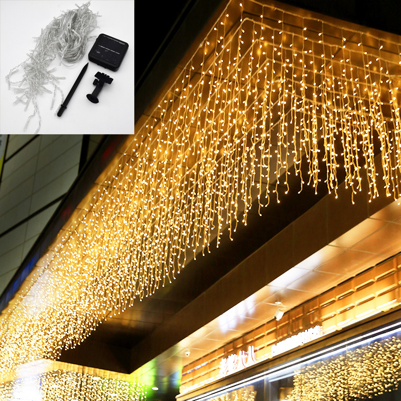 Lámpara Solar de carámbanos, 6M de ancho, caída de 0,5 m, guirnalda de luces alimentadas por energía Solar para exteriores, decoración de jardín, aleros de centro comercial, luces decorativas